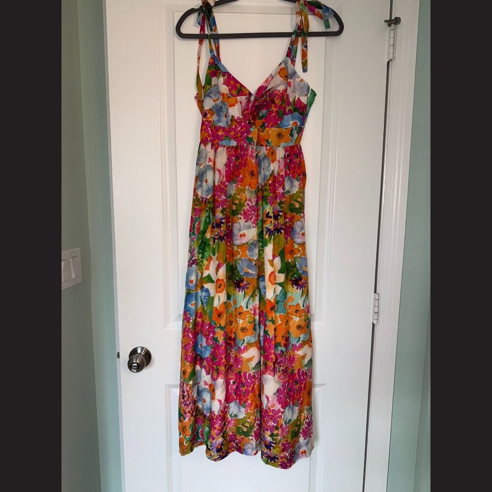 & Other Stories Floral Silk Midi Dress Size 6